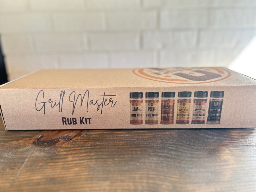 Side of Grill Master gift box showing six-rub assortment
