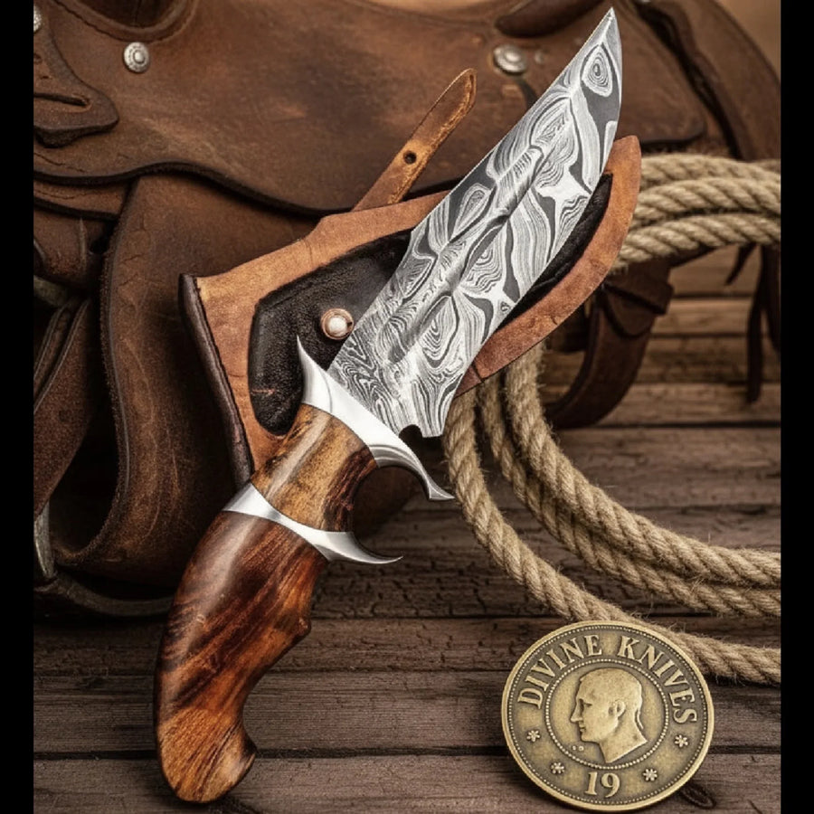 Damascus Sub-Hilt Fighter Bowie with Double Guard