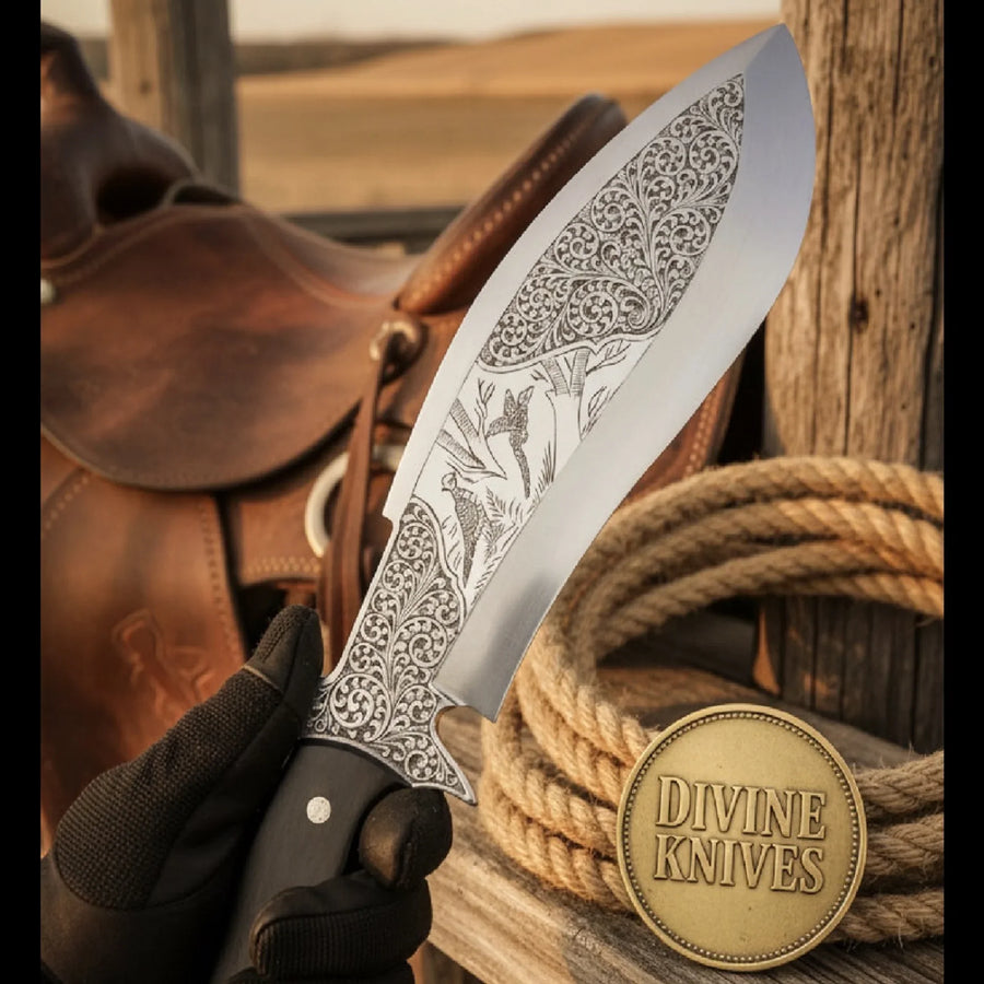 Etched Dragon Kukri with Forward Curved Blade