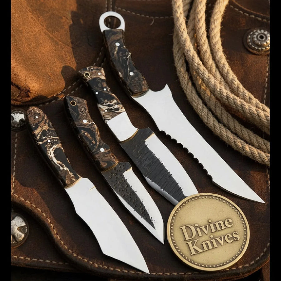 Damascus Hunting Knife Set with Durable Resin Handles
