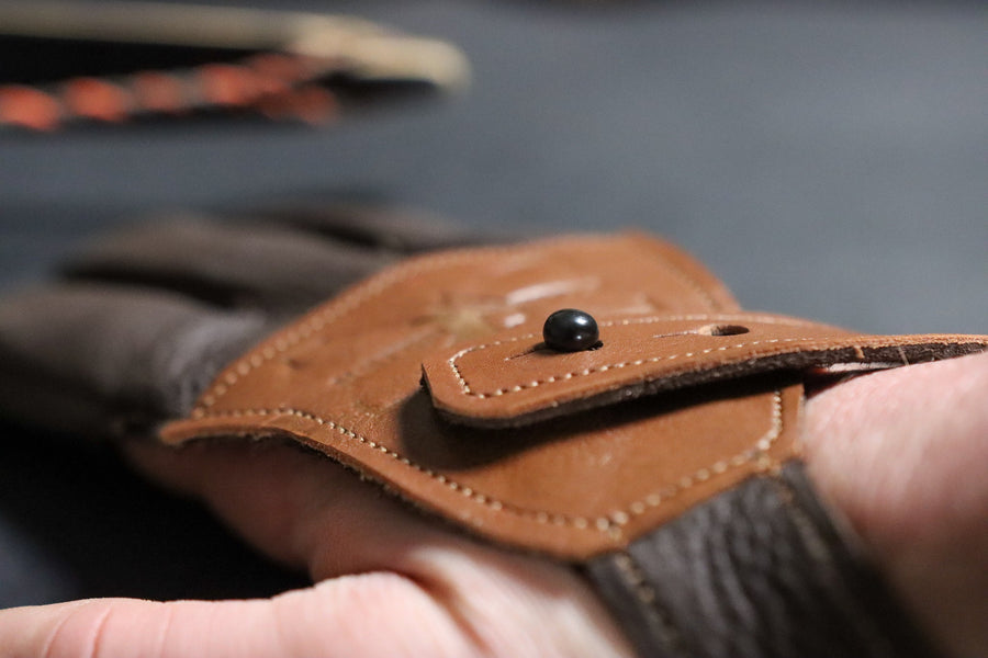 Leather Archery Shooting Glove — glove worn beside bow