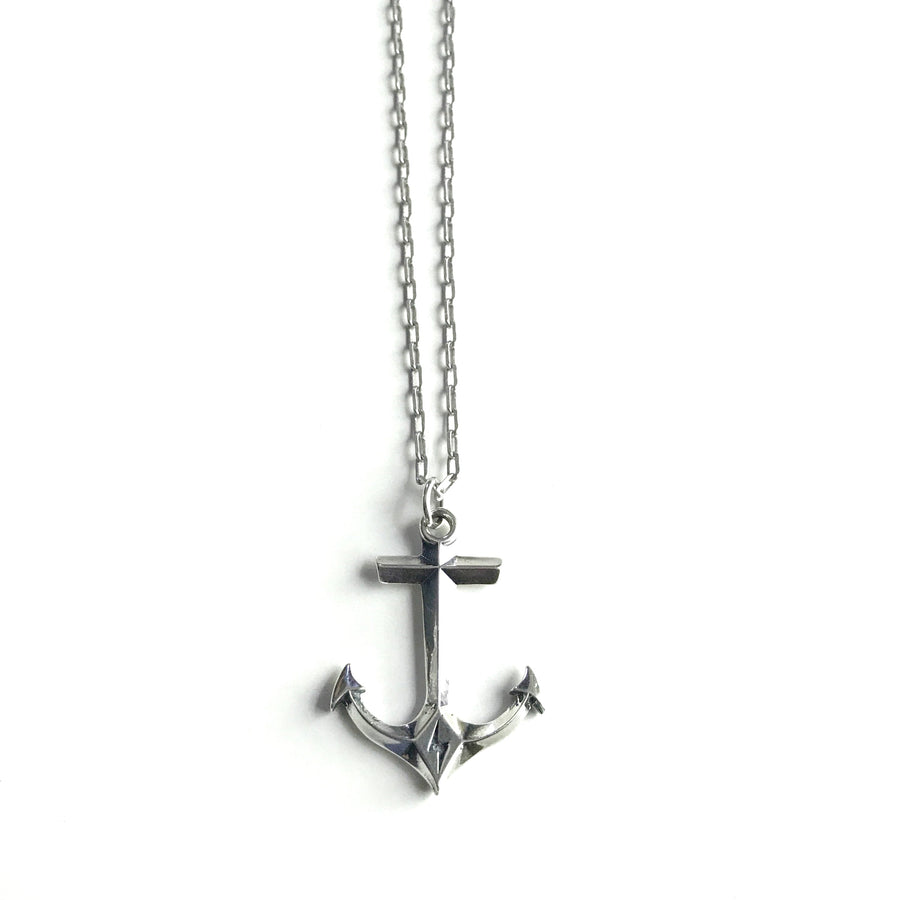 Full view of anchor necklace and chain against white