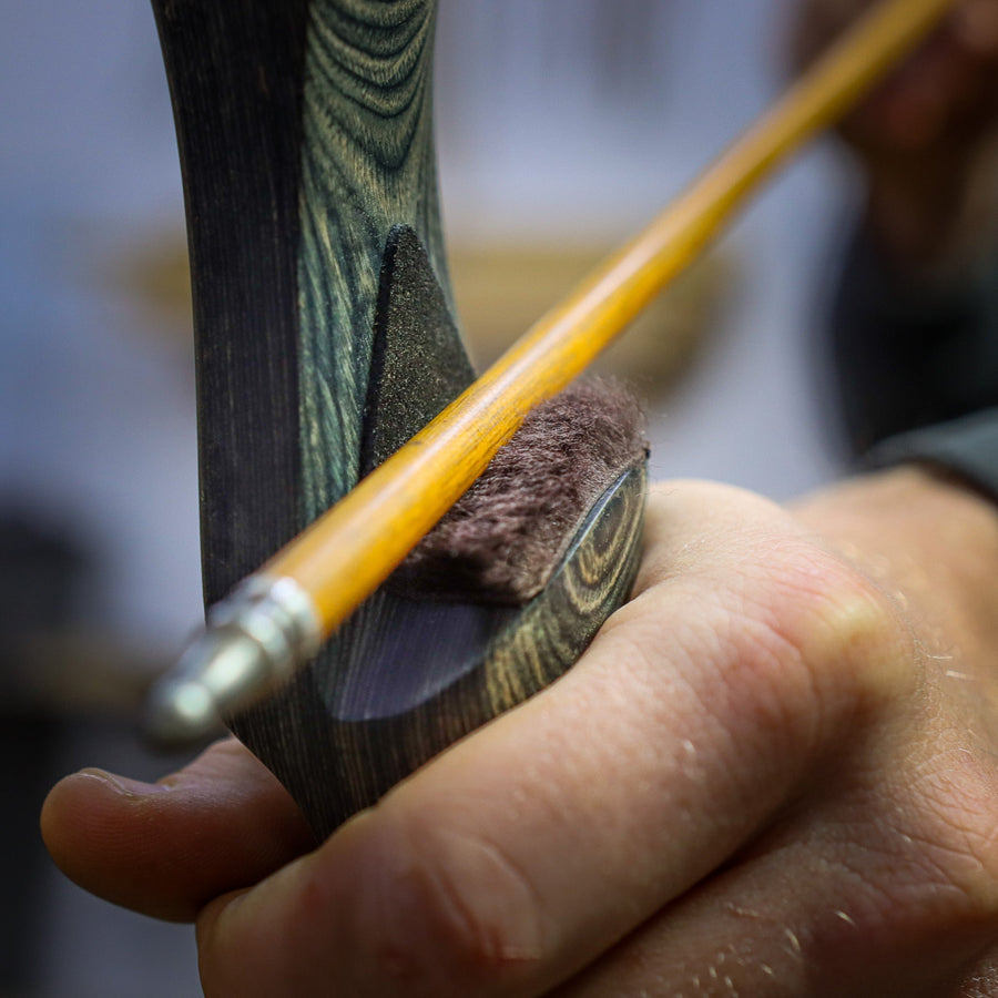 Universal Calf Hair Arrow Rest & Leather Strike Plate Set — arrow passing over fitted calf-hair rest
