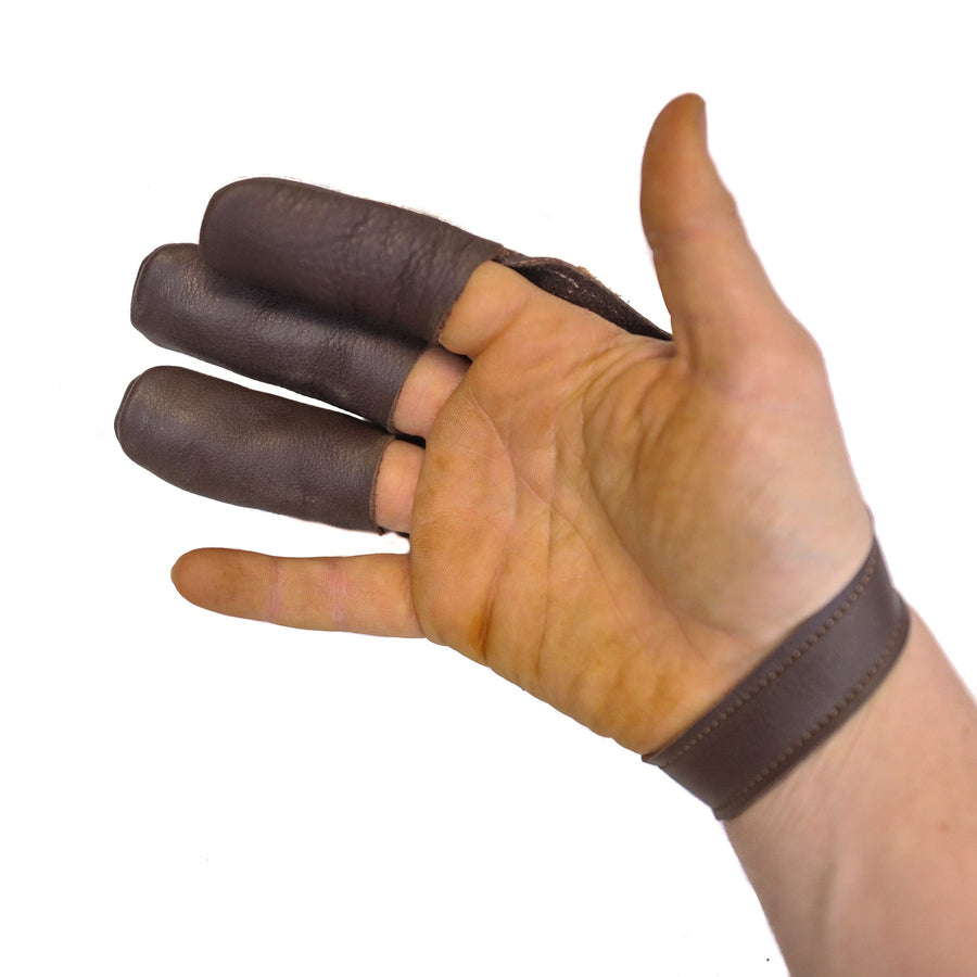 Leather Archery Shooting Glove — palm view of worn glove