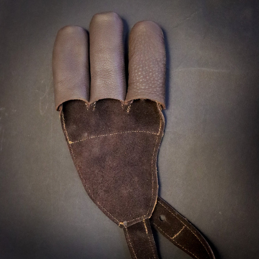 Leather Archery Shooting Glove — back view of three-finger glove