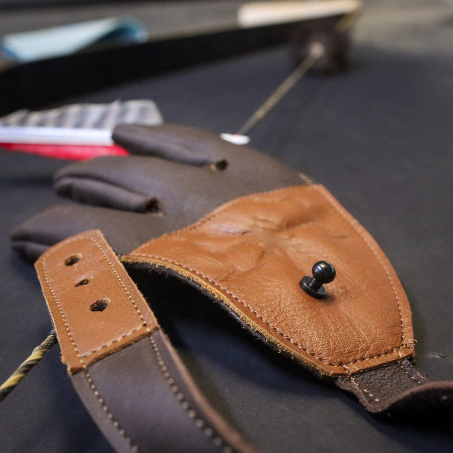 Leather Archery Shooting Glove — button-stud closure and strap