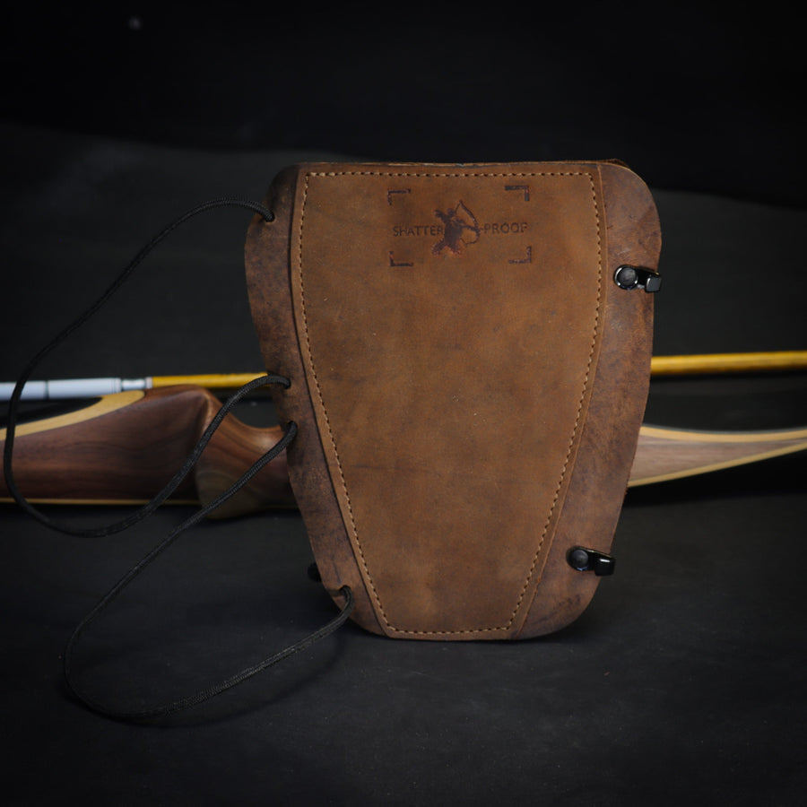 Ultimate Leather Archery Armguard — front view of worn armguard