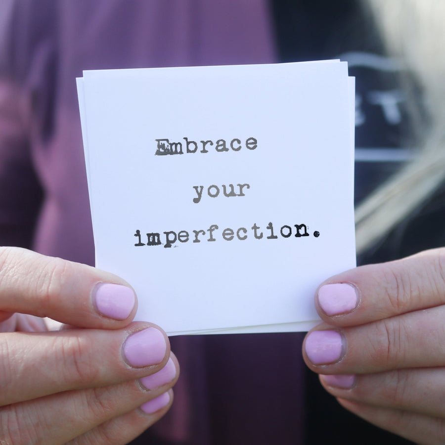 Printed quote and reflection cards from the 365 Imperfect Cards collection.