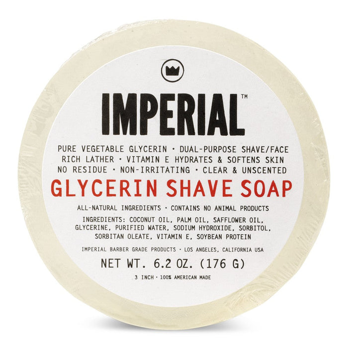 Unscented Glycerin Shave Soap Puck — 6.2 oz round soap puck with ingredient label