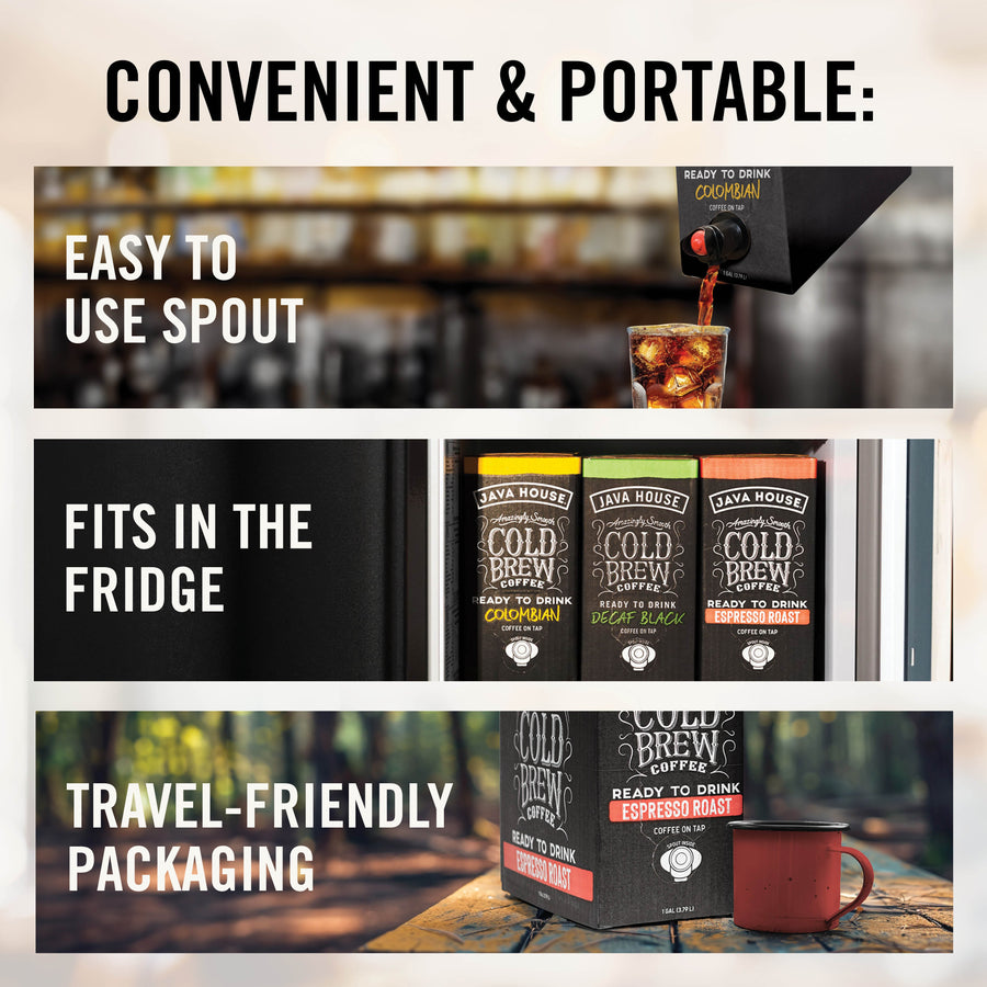 Boxed cold brew portability and storage graphic