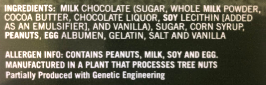 Old Faithful Milk Chocolate Peanut Marshmallow Bar — ingredient and allergen declaration