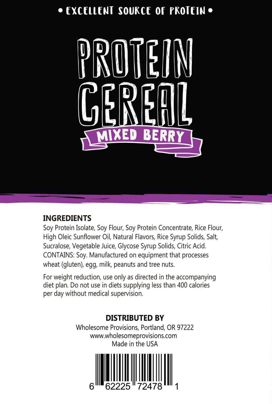 Mixed Berry Protein Cereal: ingredient panel and barcode.