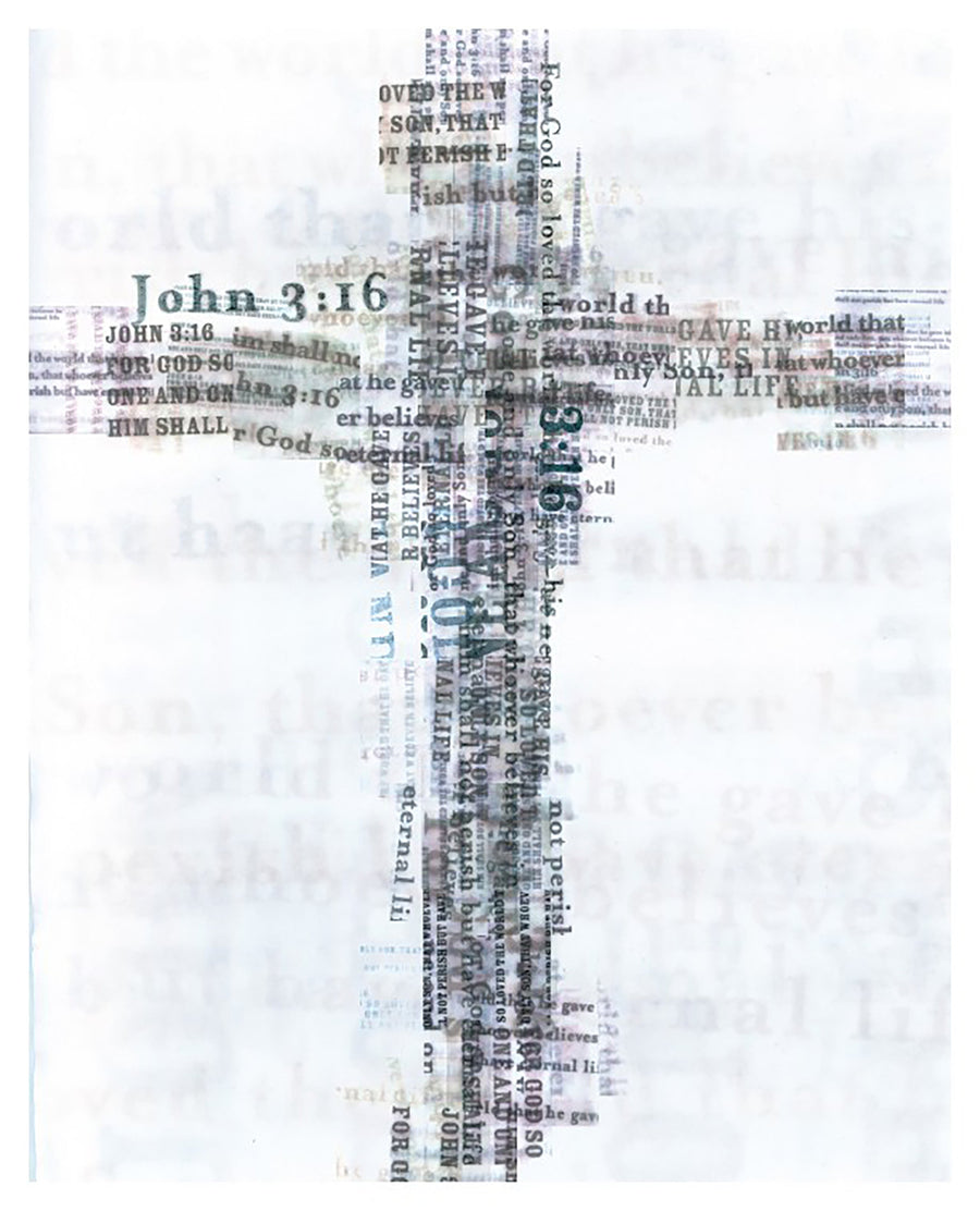 God So Loved the World art print with a cross formed from John 3:16 typography.