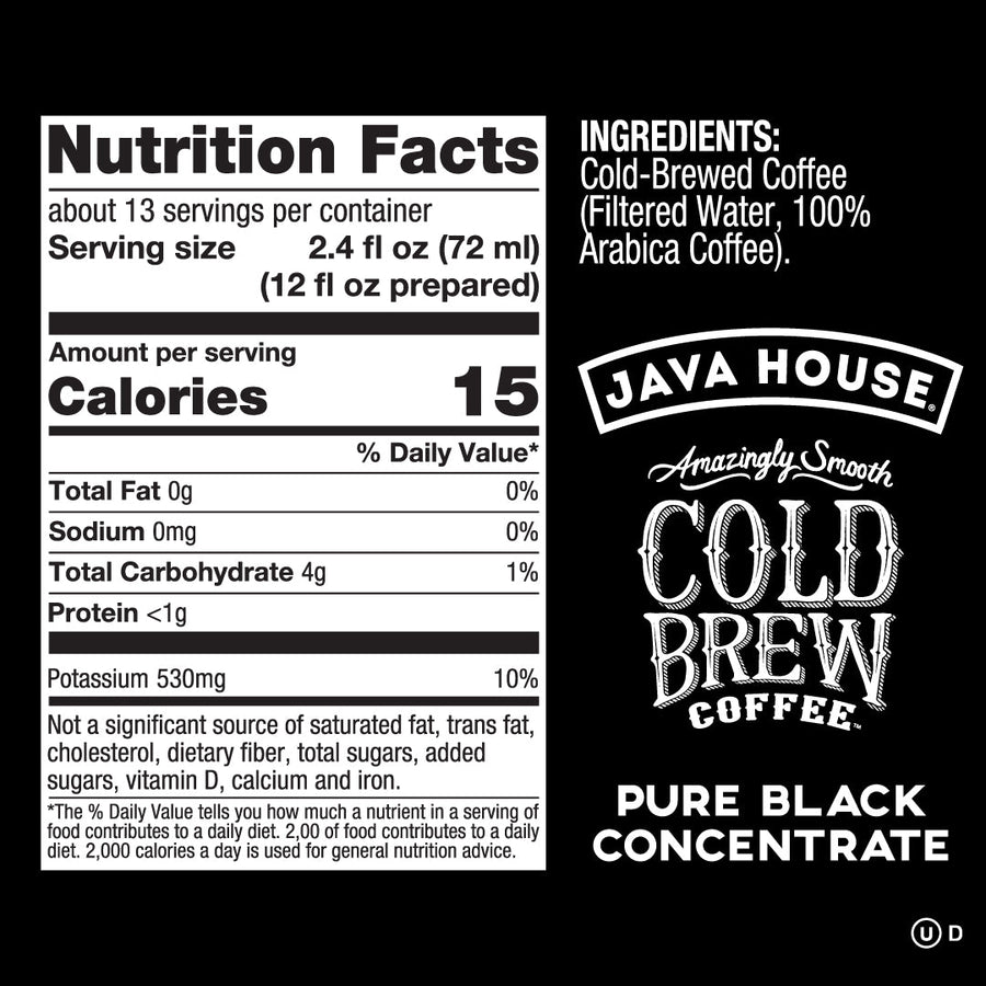 Pure Black concentrate nutrition and ingredient panel