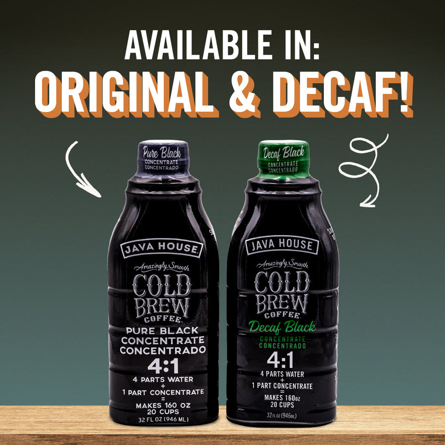 Original and Decaf concentrate bottles together