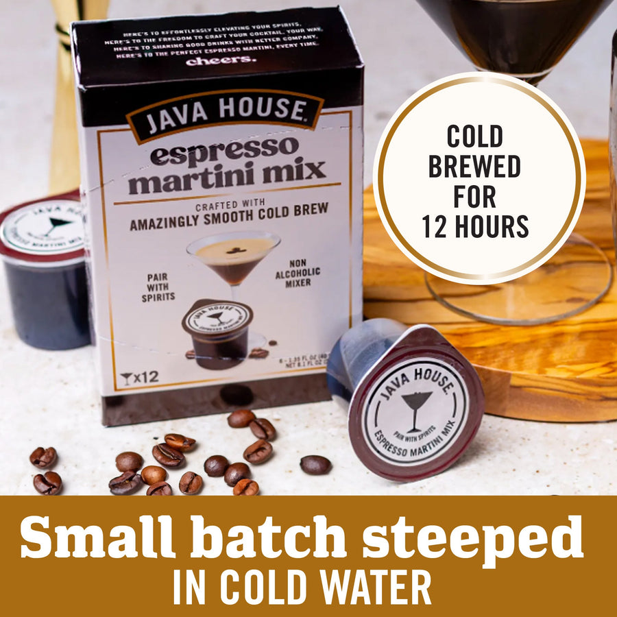 Espresso martini pods with cold-steeping information