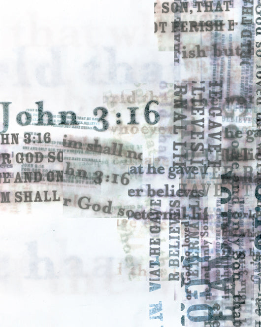 God So Loved the World art print with a cross formed from John 3:16 typography.