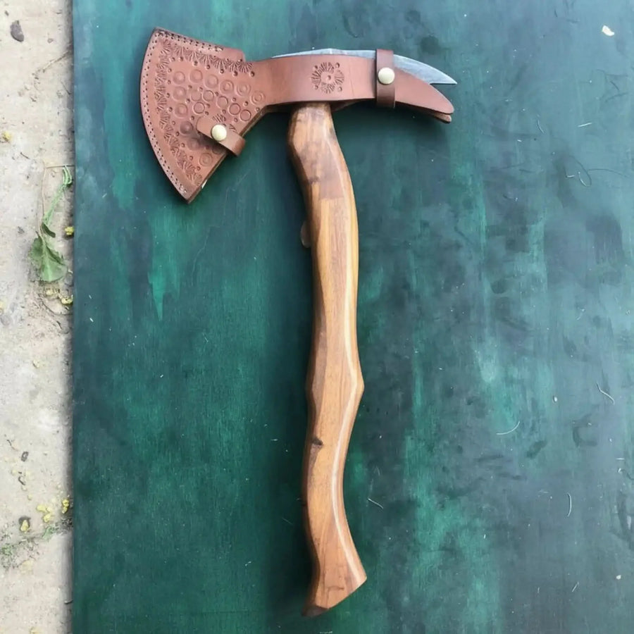 Camping Axe Damascus Steel 20 Inch Rosewood Handle with Leather Sheath