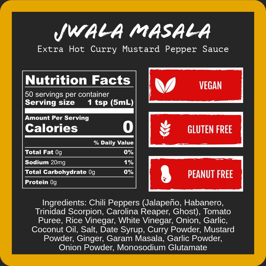 Jwala Masala - Extra Hot Curry Mustard 9 oz Hot Sauce — nutrition facts label 2 of 2