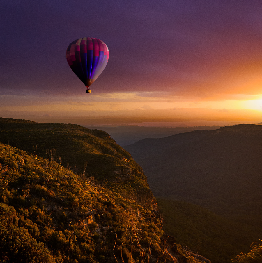 Hot air balloon over a landscape in the Kenya Nguvu coffee image gallery
