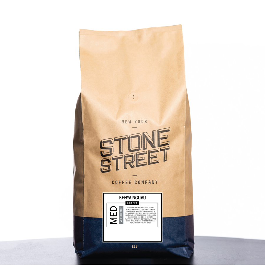 Front of the Stone Street Kenya Nguvu coffee bag with its product label visible