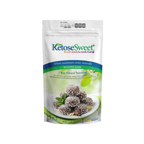 KetoseSweet+ Powder Allulose Blend Sweetener: KetoseSweet+ powder pouch.