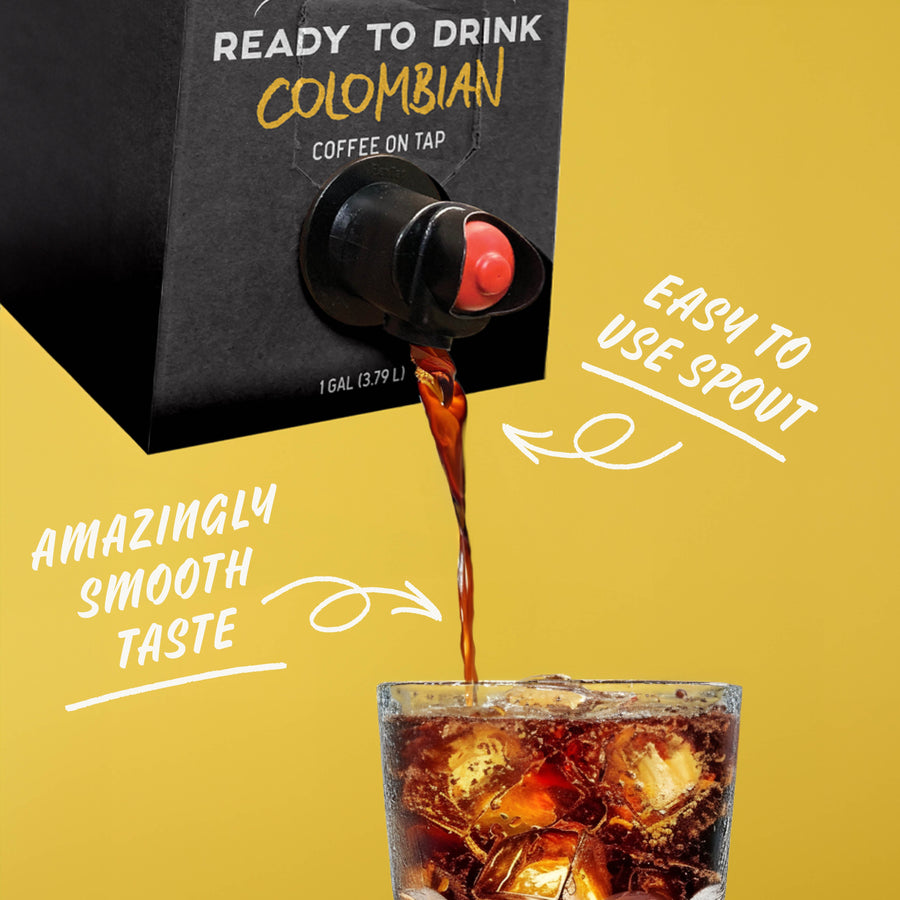 Colombian box spout pouring coffee over ice