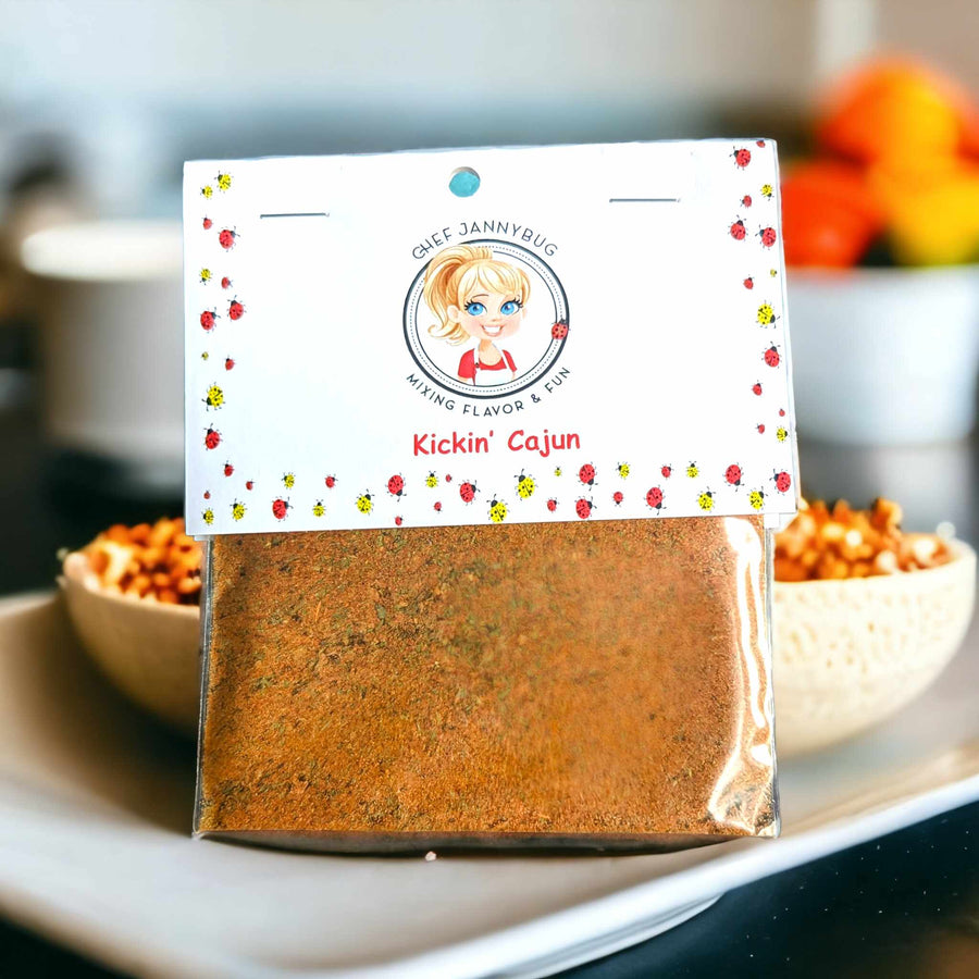 Kickin Cajun Dip Mix in a labeled clear packet