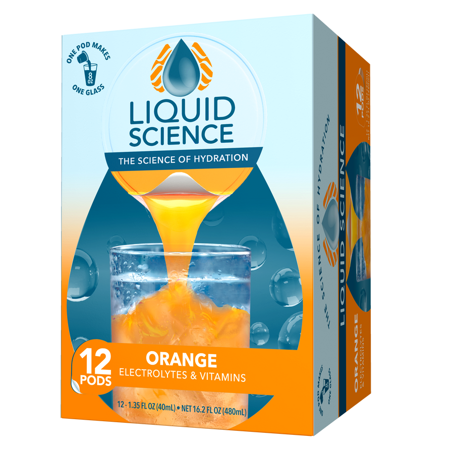 Liquid Science Orange carton at an angle