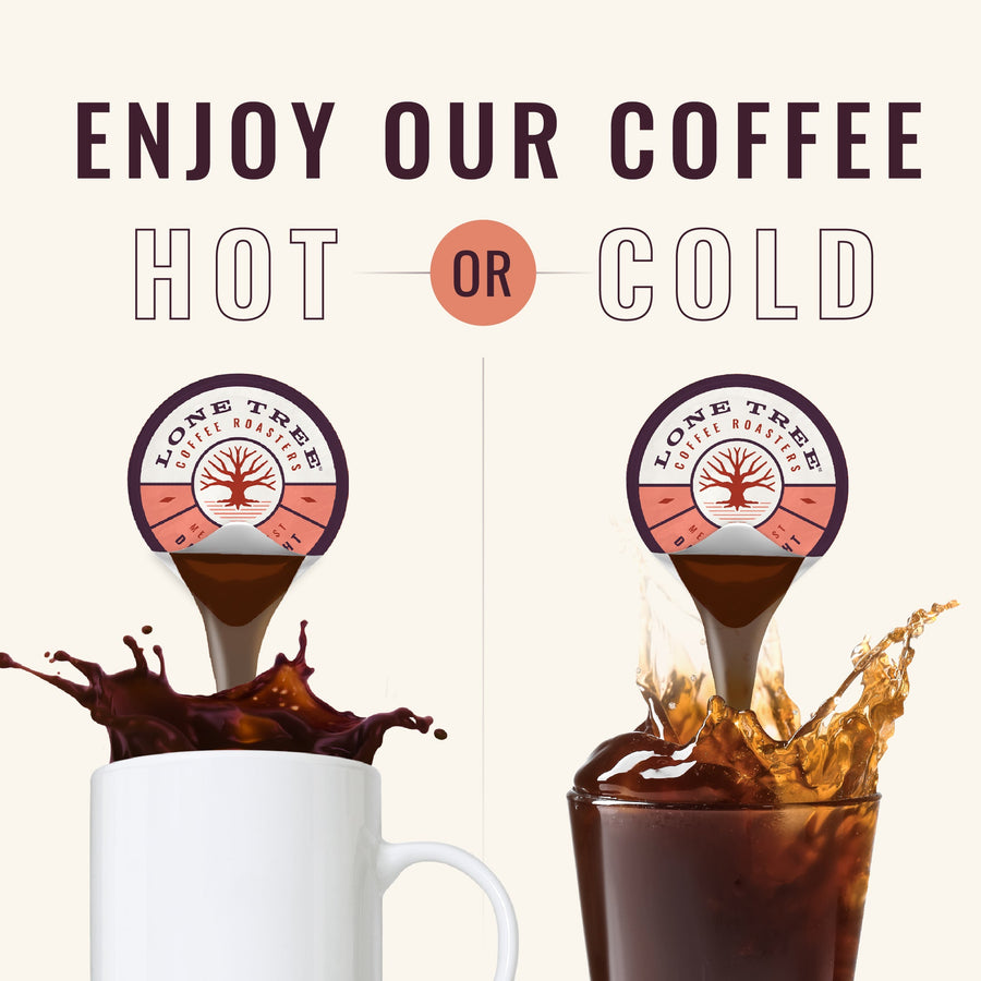Daily Delight coffee shown for hot or iced serving