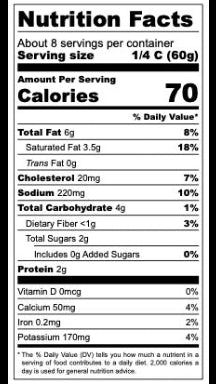 Marry Me Chicken Creamy Gourmet Sauce — nutrition facts label