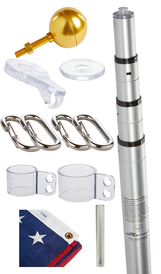 Liberty Telescoping Flagpole Kit — flagpole components and accessory group view (image 6)