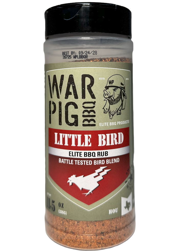 Little Bird chicken BBQ rub bottle with front label