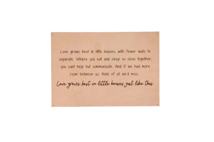 Love Grows Best Leather Sign — engraved brown leather wall sign