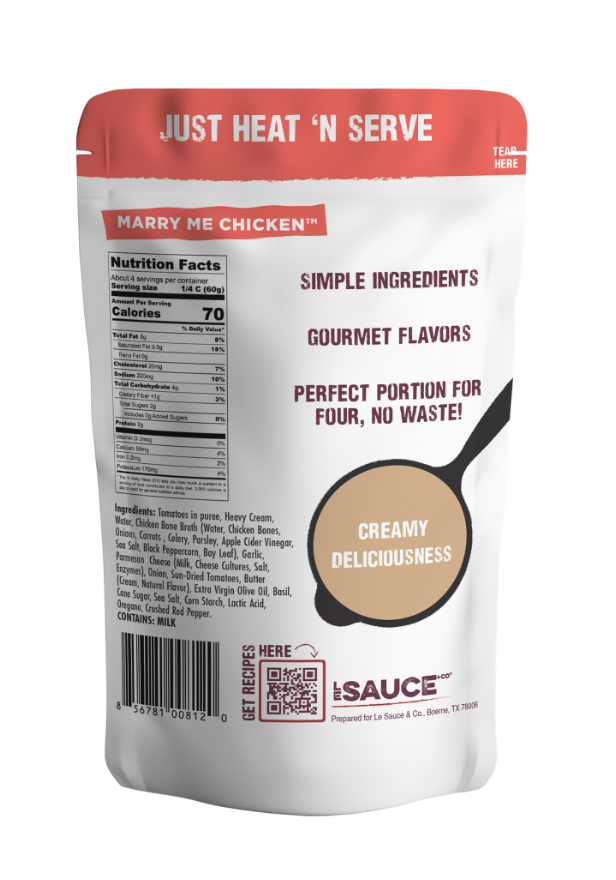 Marry Me Chicken Creamy Gourmet Sauce — back of product packaging