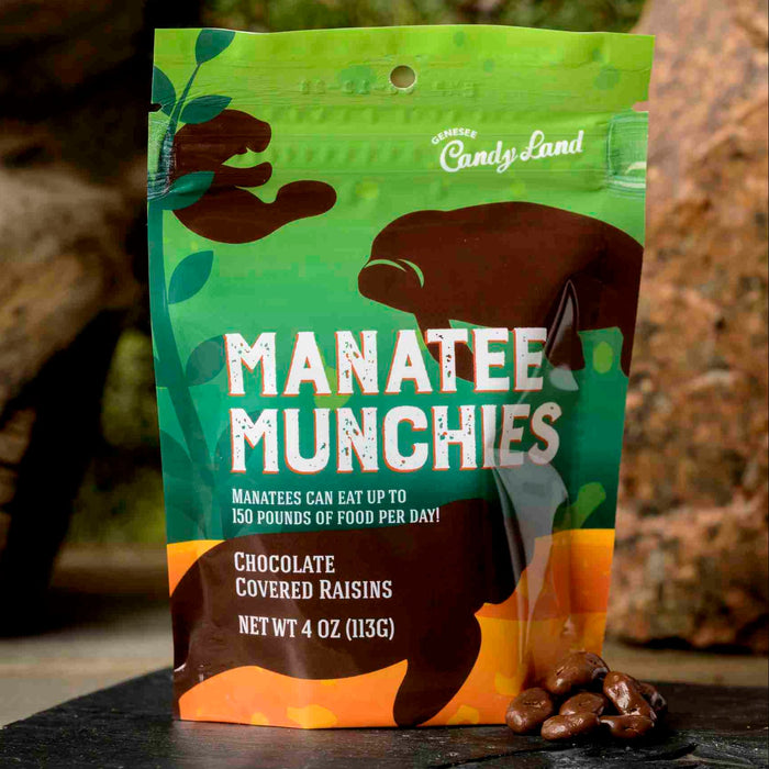 Chocolate Raisins – Manatee Munchies illustrated candy pouch