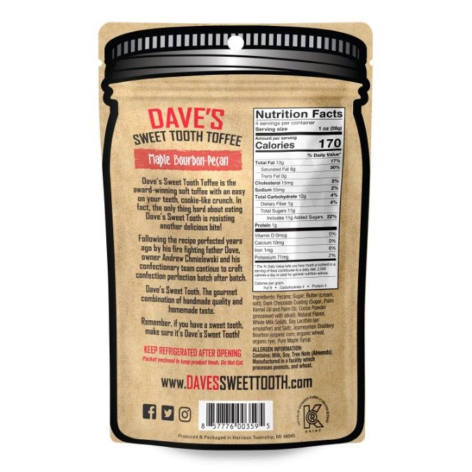 Maple Bourbon Pecan Toffee — back or label view