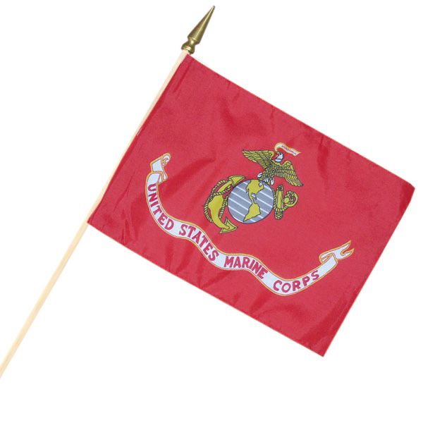 12x18 Marine Corps cemetery flag on 30-inch wood staff with gold spear top