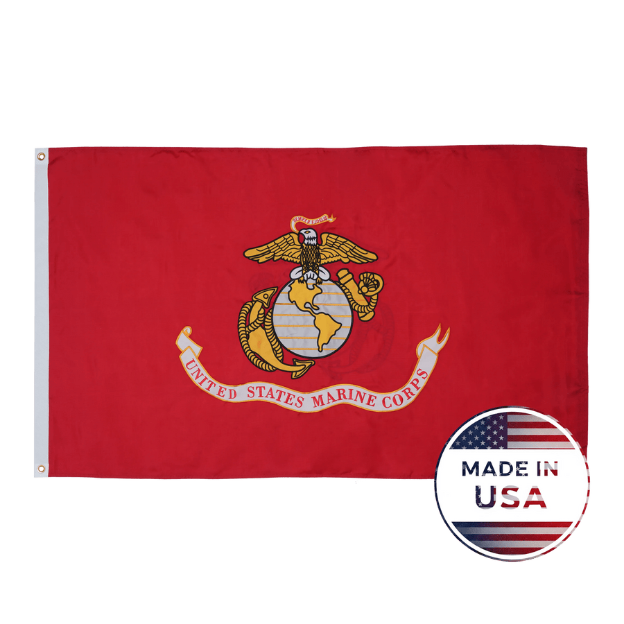 Double-sided U.S. Marine Corps flag with Eagle, Globe and Anchor emblem on scarlet background