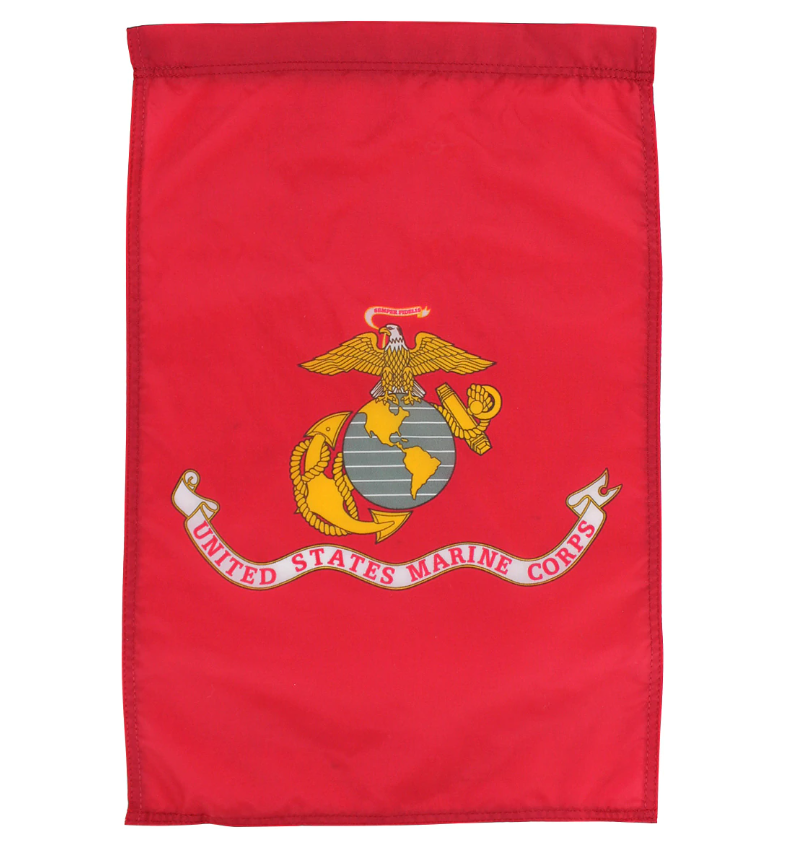 Red 12x18 U.S. Marine Corps garden flag with Eagle, Globe and Anchor emblem