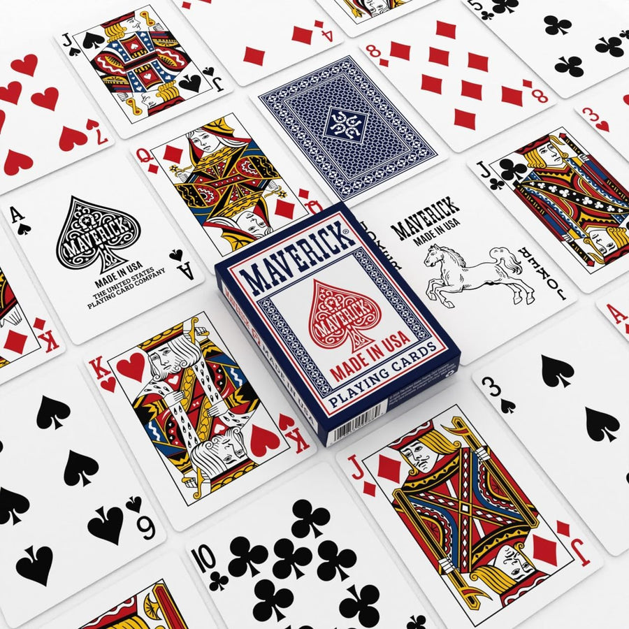 Blue Maverick deck with card faces and a blue back