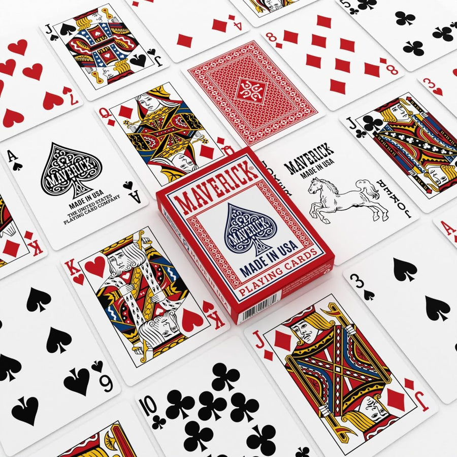 Red Maverick deck with card faces and a red back