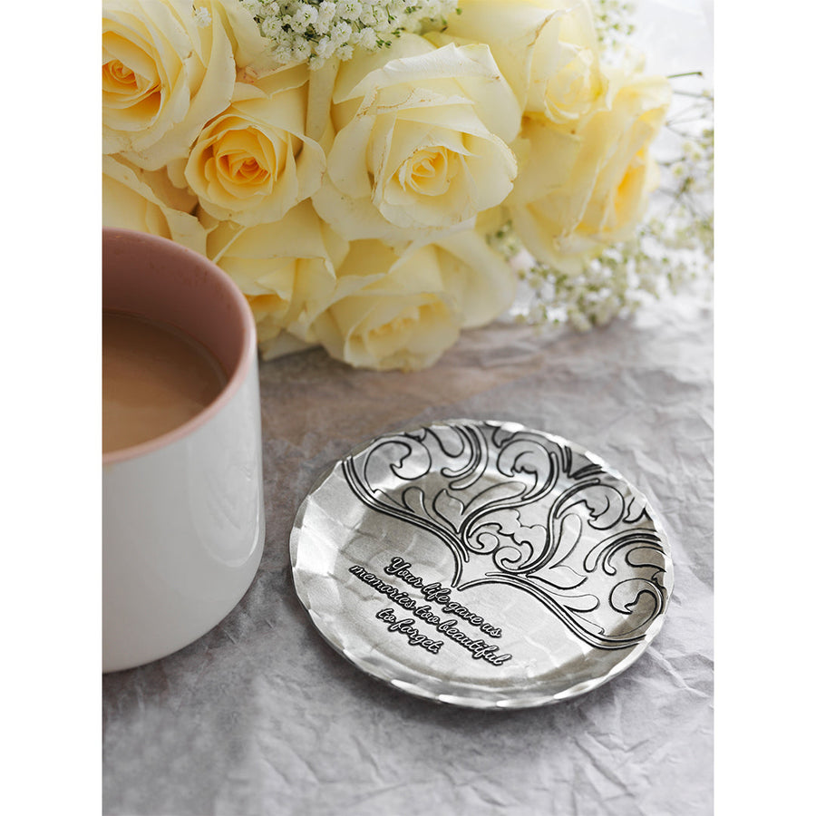 Styled display featuring Beautiful Memories Coaster