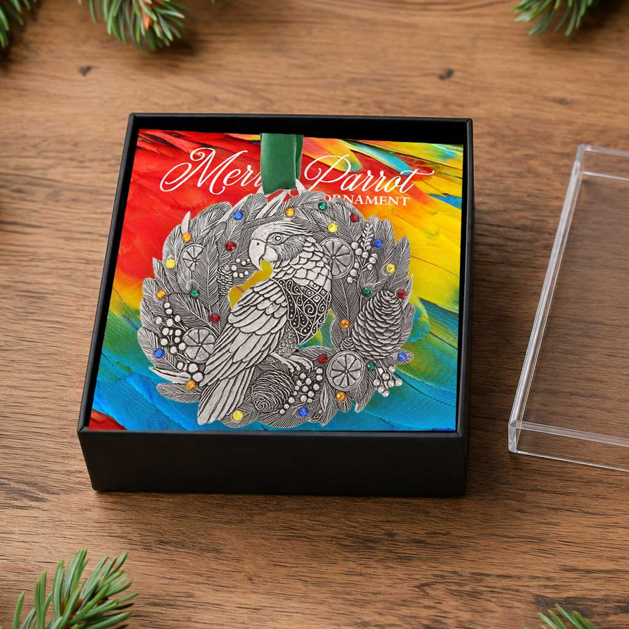 Gift packaging display for Merry Parrot Ornament with Crystals