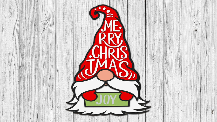 Painted example of a red-hatted Merry Christmas gnome door hanger