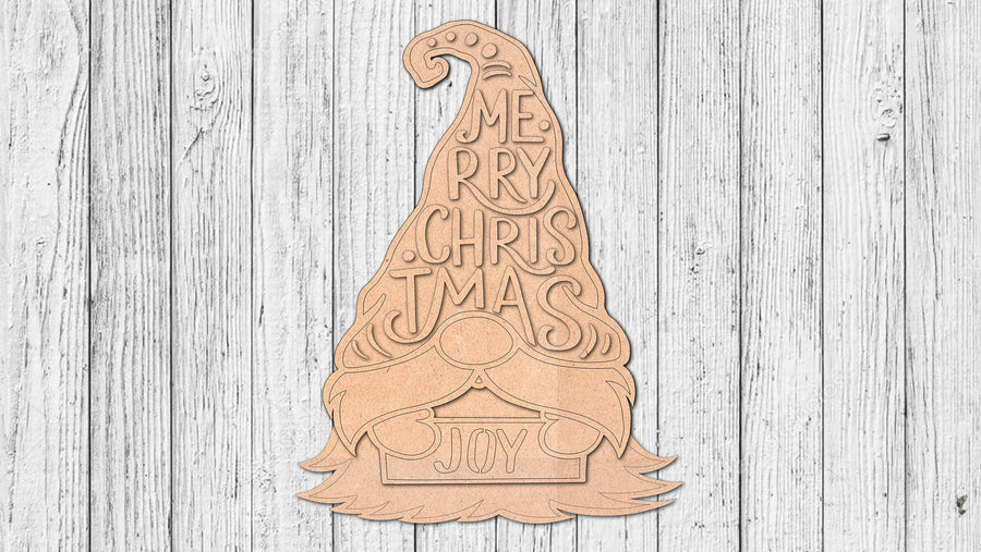 Unfinished Merry Christmas gnome door hanger with a tall hat and beard