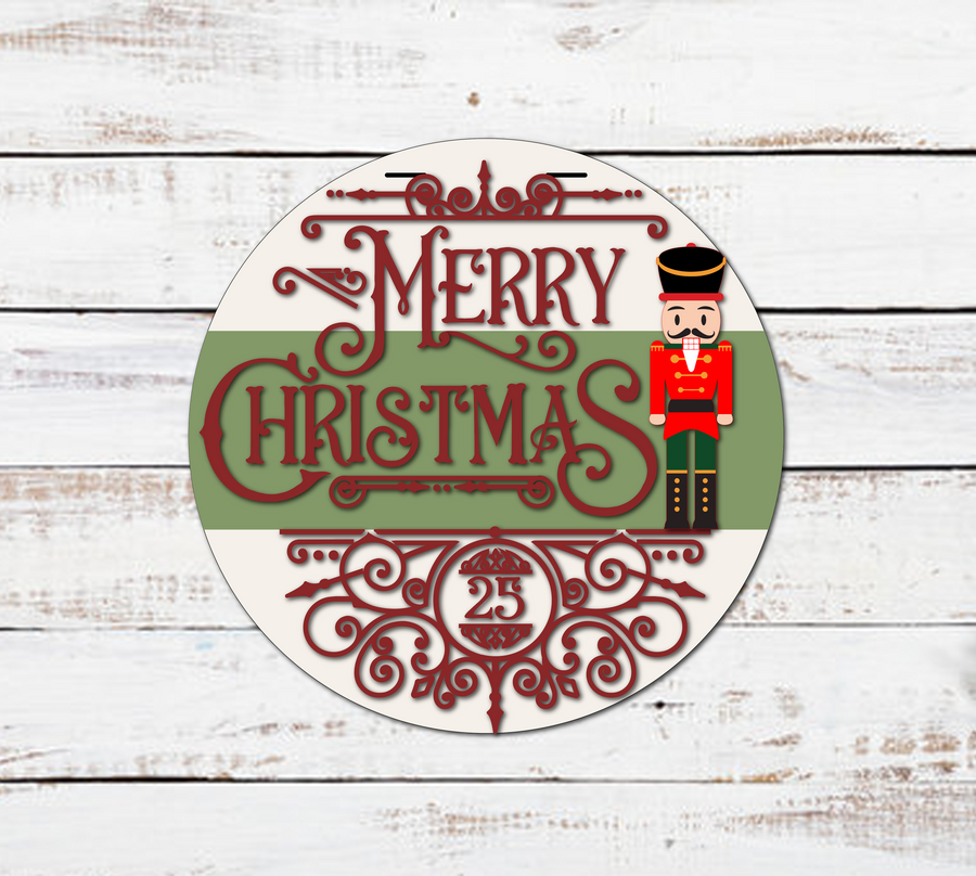 Painted example of the Merry Christmas nutcracker door hanger