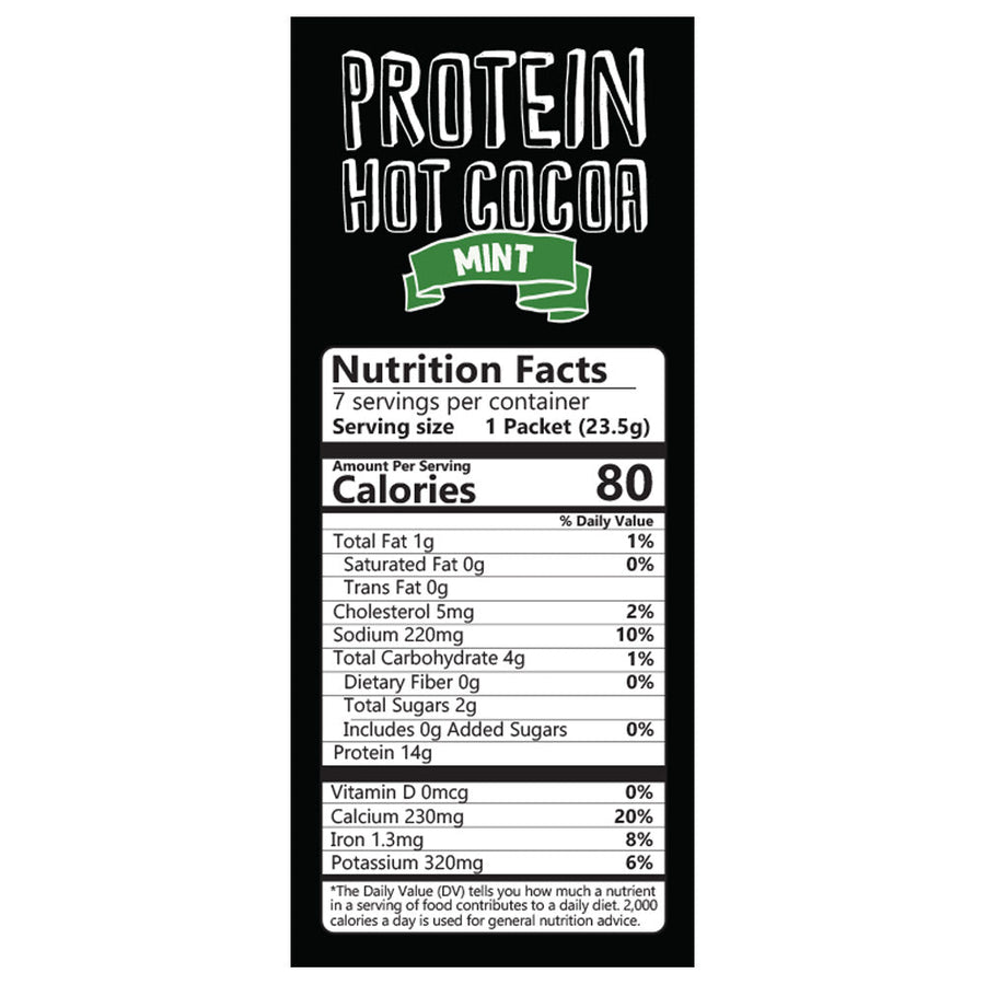 Mint Protein Hot Chocolate: Nutrition Facts panel.