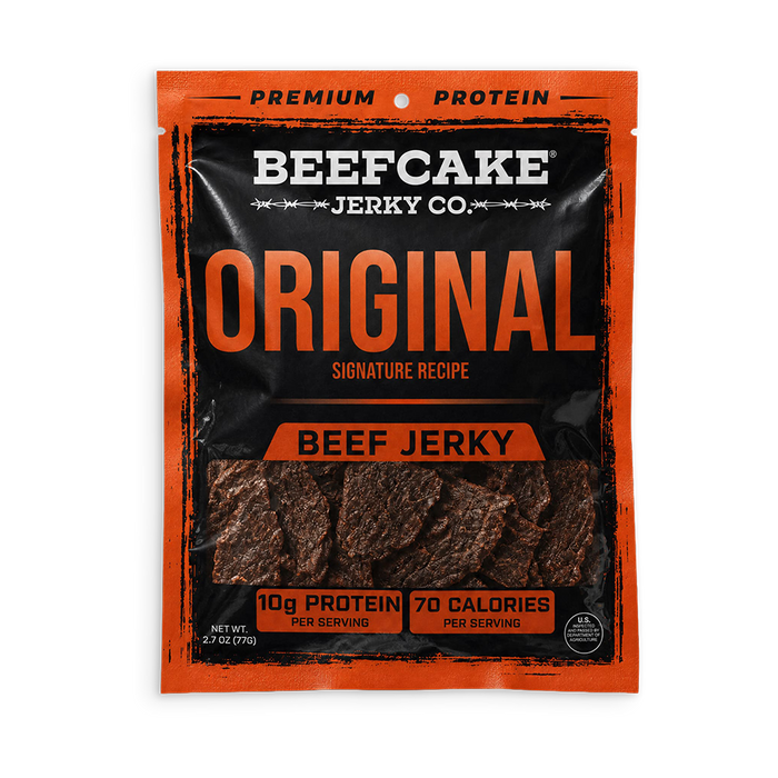 Original Beef Jerky in the current black and orange 2.7 oz package with a clear jerky window