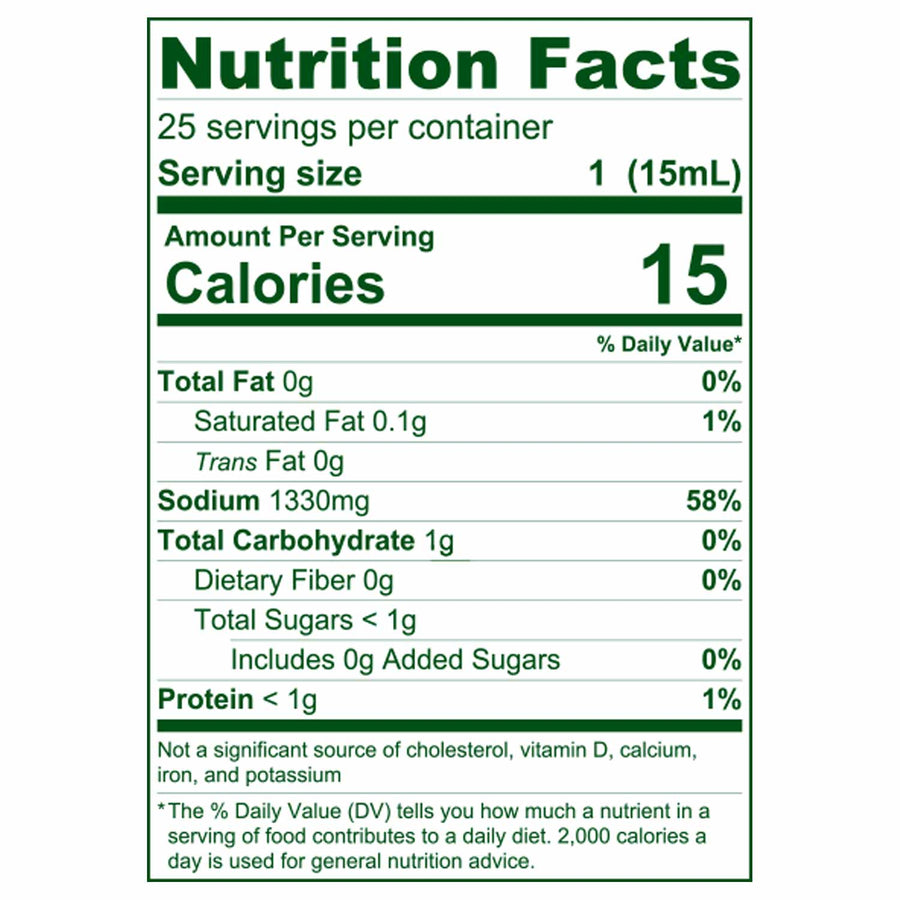 Vegan Fish Sauce Alternative: Nutrition Facts panel.